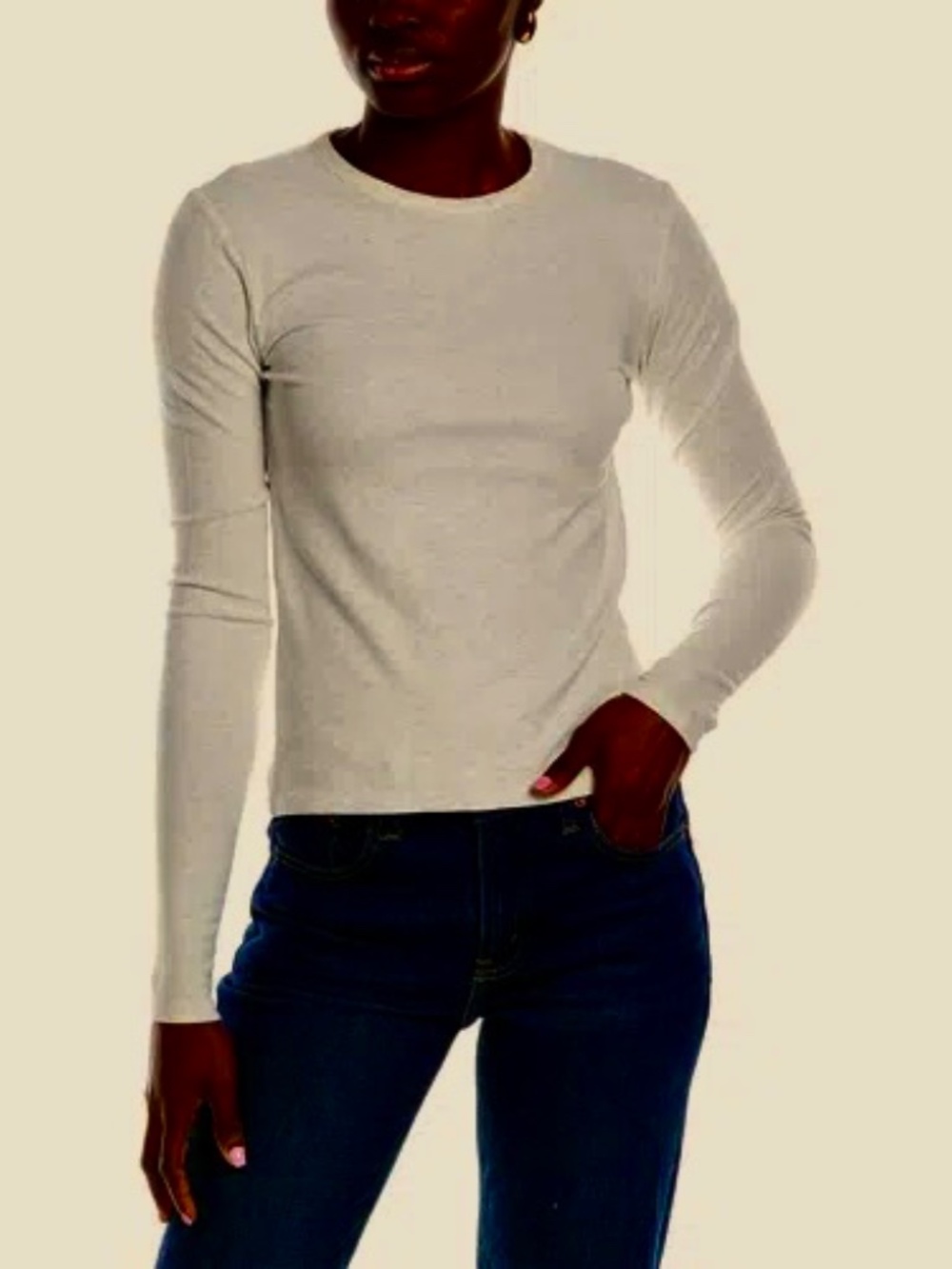 Splendid Isabella Shimmer Long Sleeve Tee Shirt Cream Moonstone S NWT
